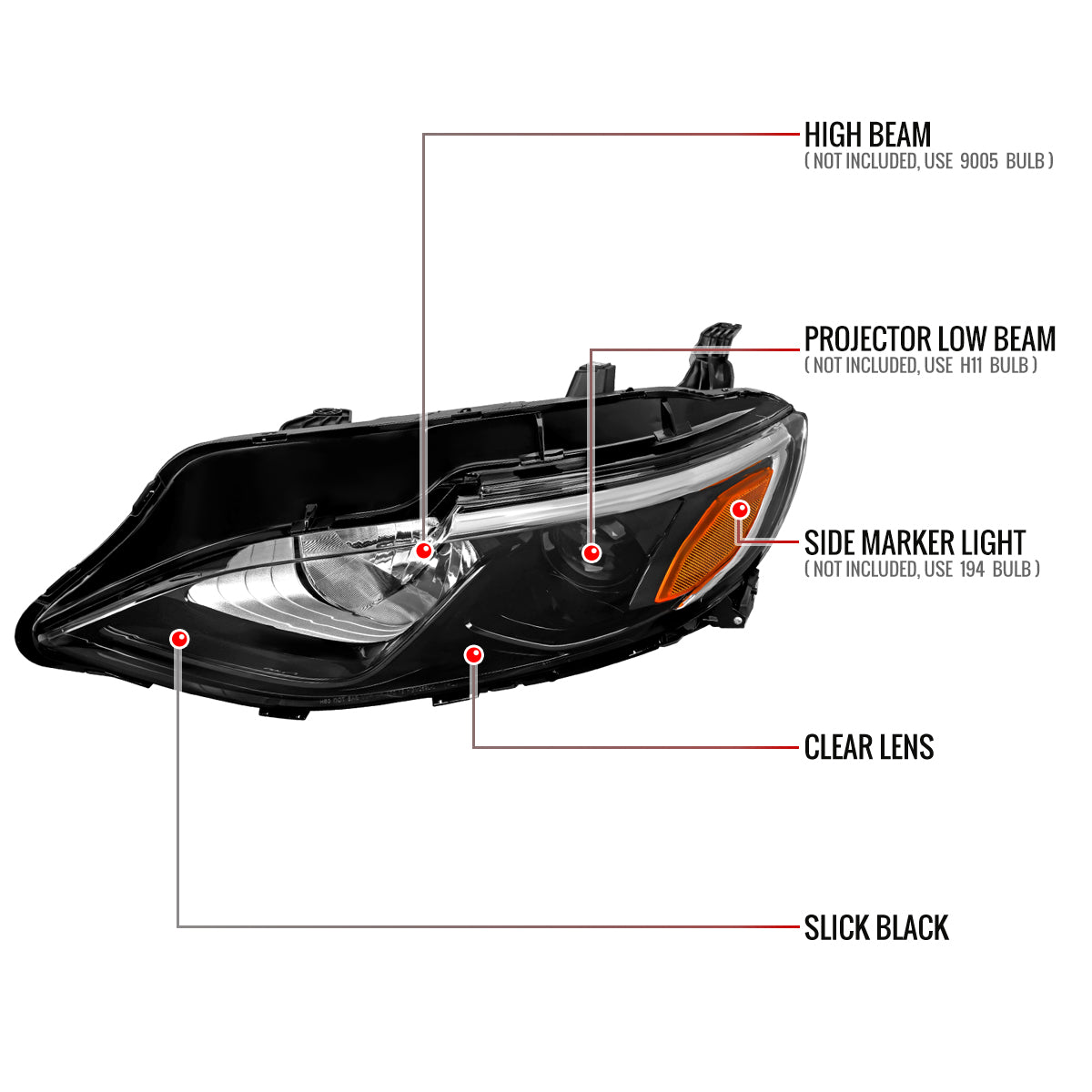 Spec-D 19-24 Chevy Malibu Driver Projector Black Replacement