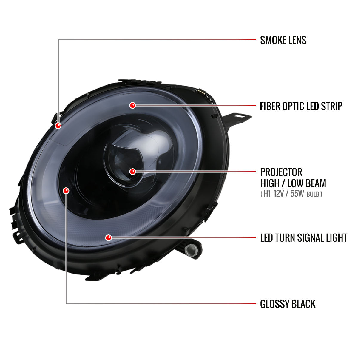 Spec-D 07-15 Mini Cooper R55 R56 R57 R58 R59 Headlights Black
