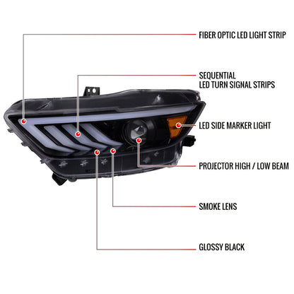 Spec-D 15-22 Ford Mustang OEM HID Projector Headlights Chrome