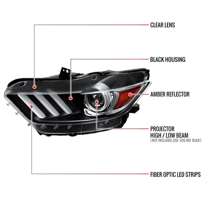 Spec-D 15-17 Mustang Shelby Driver HID Projector Black Replacement