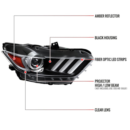Spec-D 15-17 Mustang/18-20 Shelby Strip Xenon Pro Headlights PS Black