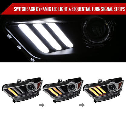 Spec-D 15-17 Ford Mustang HID/Xenon SEQ LED Projector Headlights Black