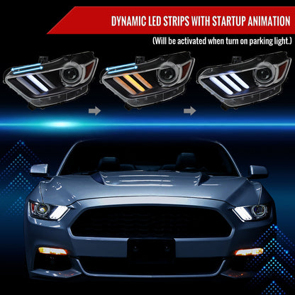 Spec-D 15-17 Ford Mustang HID/Xenon SEQ LED Projector Headlights Black