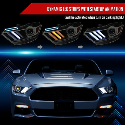 Spec-D 15-22 Ford Mustang OEM HID Projector Headlights Black