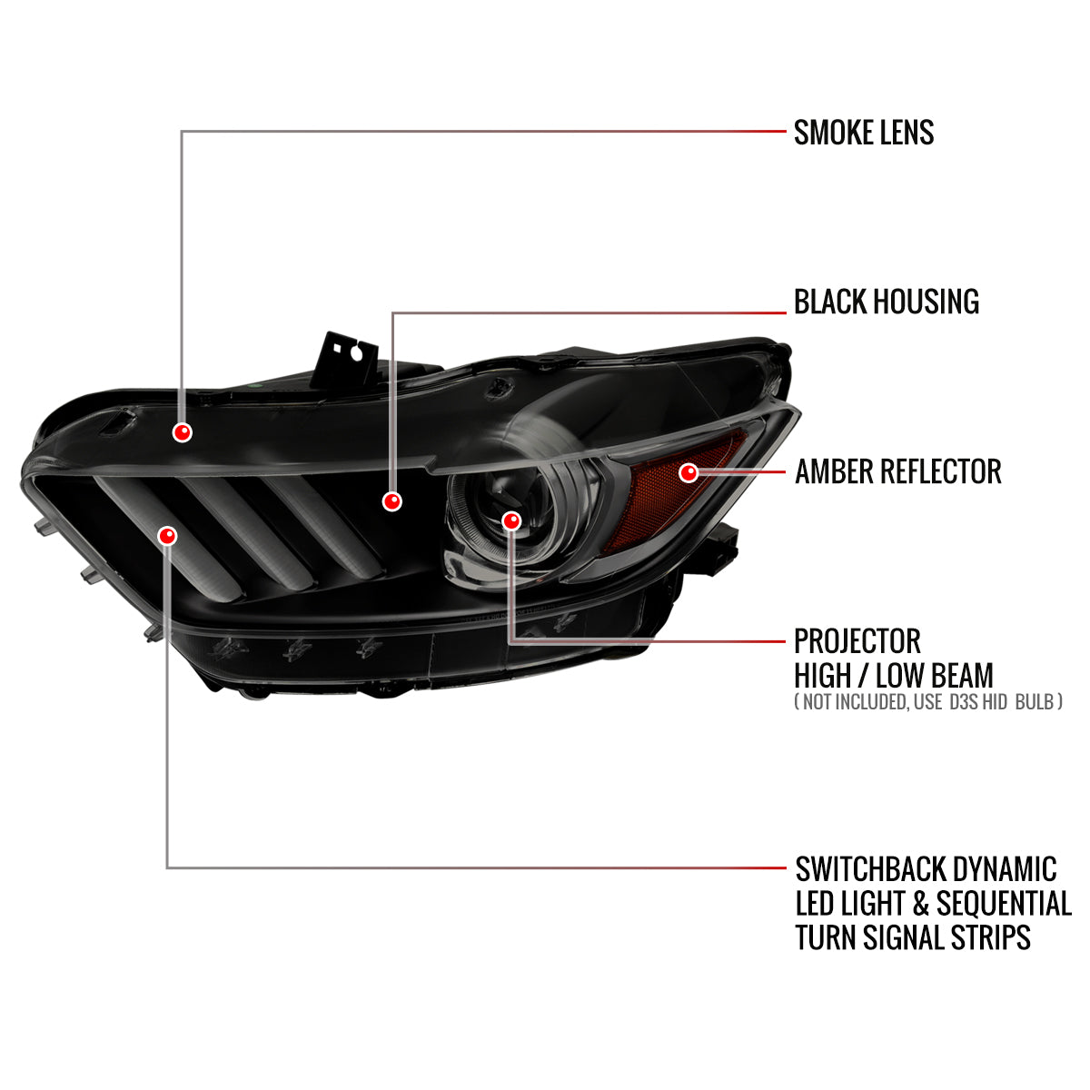 Spec-D 15-22 Ford Mustang OEM HID Projector Headlights Black
