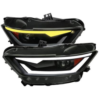 Spec-D 15-17 Ford Mustang Headlights Sequential LED Strip Smoked.
