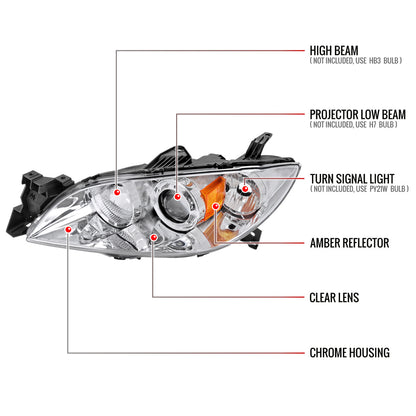 Spec-D 04-09 Mazda 3 Sedan Headlights Projector Chrome/Clear