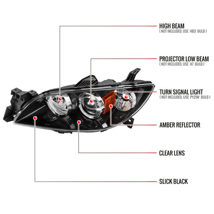 Spec-D 04-09 Mazda 3 4DR Projector Headlights Black MZ3044JM