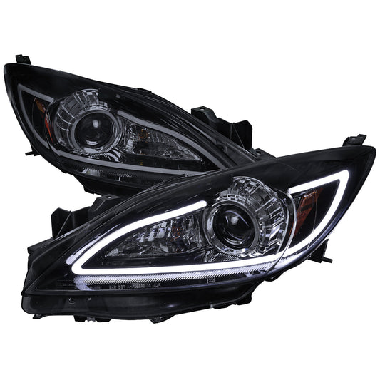 Spec-D 10-13 Mazda 3 Projector Headlights LED Strip GL Black w/Smoked