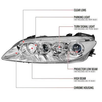 Spec-D 03-05 Mazda 6 OE Style Projector Headlights Chrome