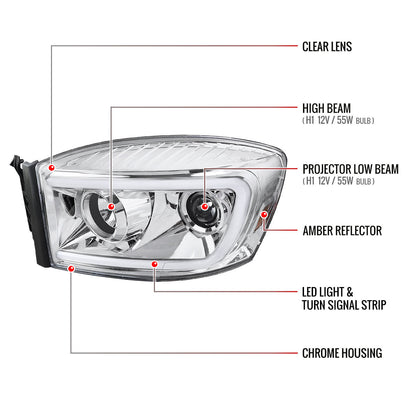 Spec-D 06-08 Ram 1500/ 06-09 2500 3500 LED Projector Headlights Chrome