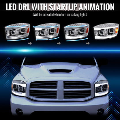 Spec-D 06-08 Ram 1500 2500 3500 SEQ Projector Headlights Chrome/Clear