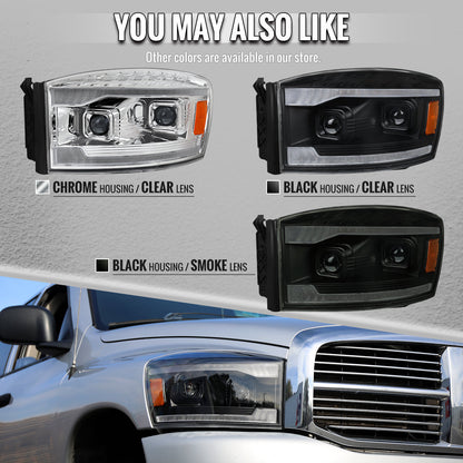 Spec-D 06-08 Ram 1500 2500 3500 SEQ Projector Headlights Chrome/Clear