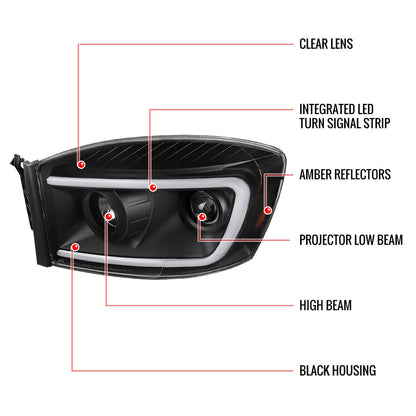 Spec-D 06-08 Dodge Ram Projector Headlights Glossy Black/Smoked