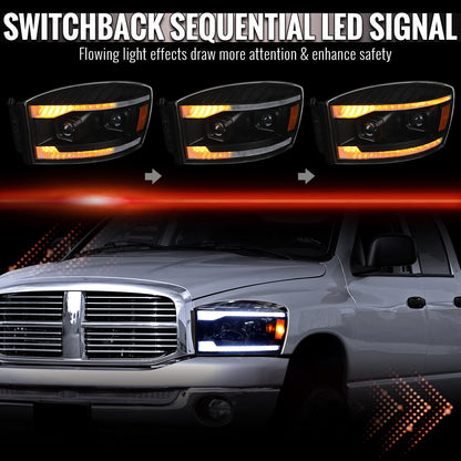 Spec-D 06-09 Ram 1500 2500 3500 SEQ Projector Headlights Black/Clear