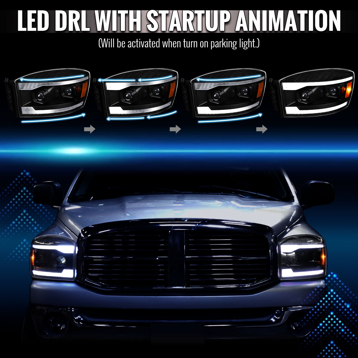 Spec-D 06-09 Ram 1500 2500 3500 SEQ Projector Headlights Black/Clear