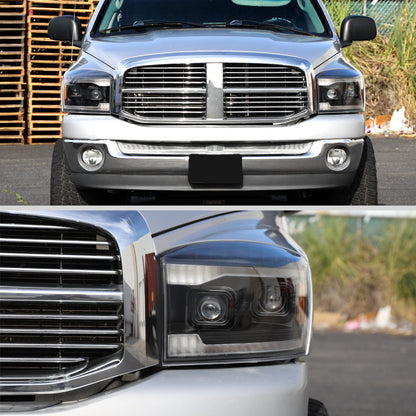 Spec-D 06-09 Ram 1500 2500 3500 SEQ Projector Headlights Black/Clear