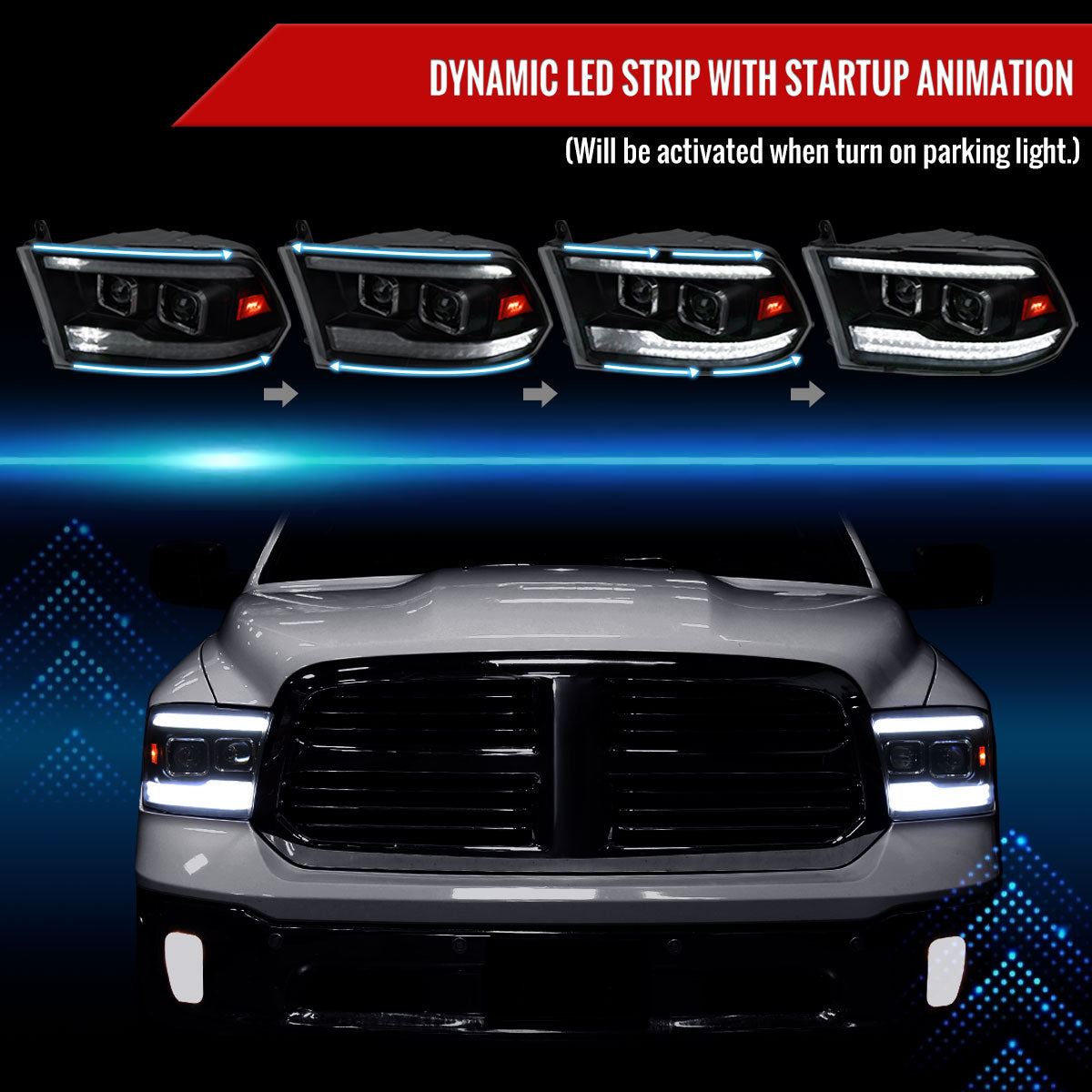 Spec-D 10-18 Ram 1500/2500/3500 Headlights Switchback Sequential Smoked.