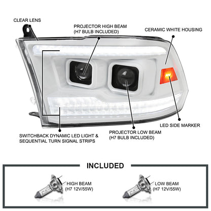 Spec-D 10-18 Ram 1500 2500 3500/19-24 Ram Classic Headlights SEQ White