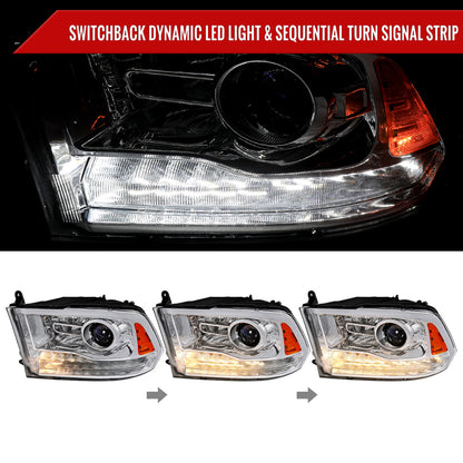 Spec-D 13-18 Ram 1500 2500 3500 SEQ Bar Projector Headlights Chrome