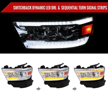 Spec-D 19-24 Ram 1500 SEQ LED Projector Headlights Chrome