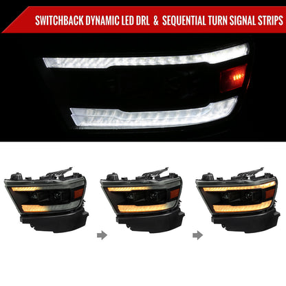 Spec-D 19-24 Ram 1500 SEQ LED Projector Headlights Black Smoked Lens
