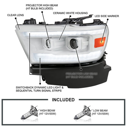Spec-D 19-24 Ram 1500 SEQ LED Projector Headlights White Housing/Clear