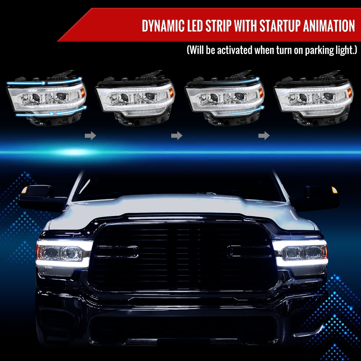 Spec-D 19-24 Ram 2500 3500 4500 5500 SEQ Projector Headlights Chrome