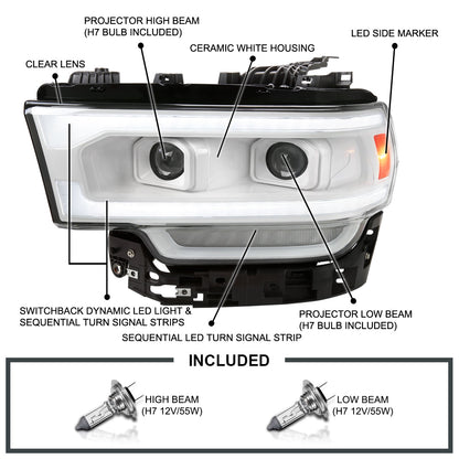 Spec-D 19-24 Ram 2500 3500 4500 5500 Sequential Headlights White/Clear