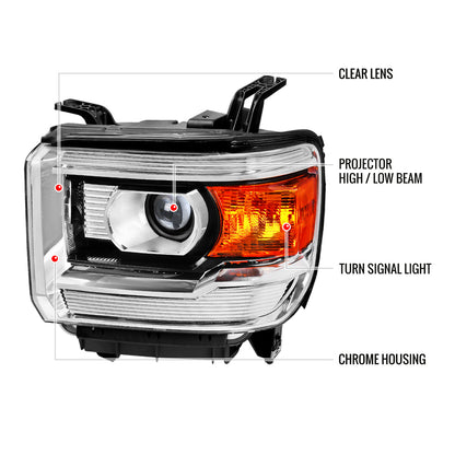 Spec-D 14-19 GMC Sierra Driver Projector Chrome Replacement