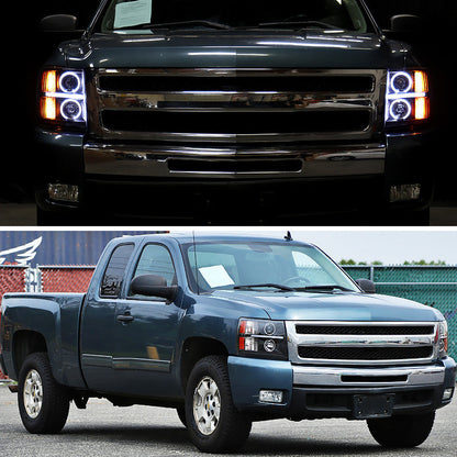 Spec-D 07-13 Silverado 1500 Dual Halo Headlights LED Bar Black/Clear