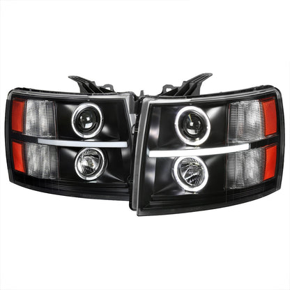 Spec-D 07-13 Silverado 1500 Dual Halo Headlights LED Bar Black/Clear