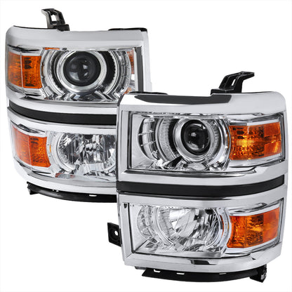 Spec-D 14-15 Silverado 1500 Projector Headlights Chrome/Clear