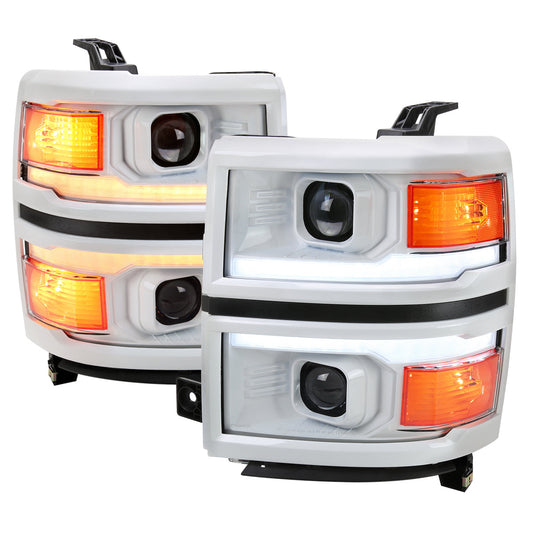 Spec-D 14-15 Silverado 1500 Sequential Headlights White/Black Trim