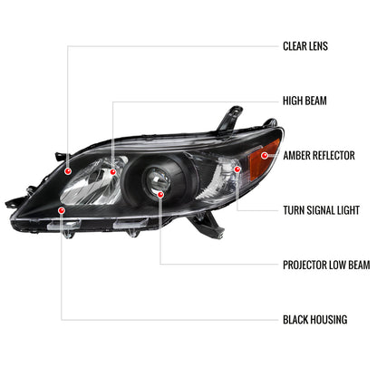 Spec-D 11-20 Toyota Sienna Projector Headlights Halogen Matte Black