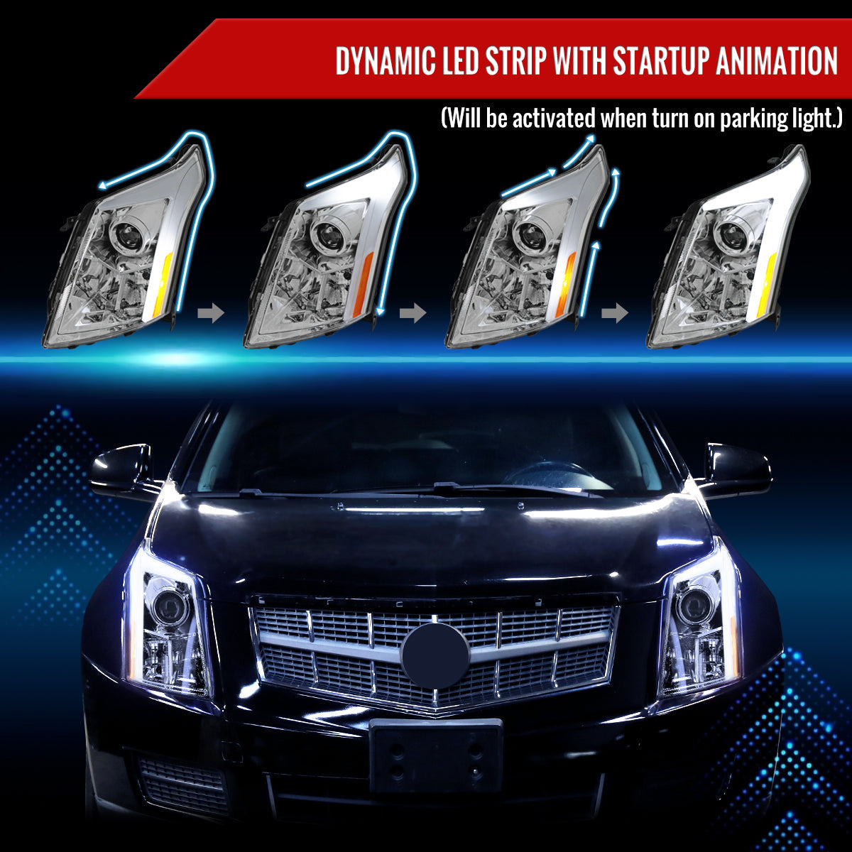 Spec-D 10-16 Cadillac SRX Sequential LED Headlights Chrome