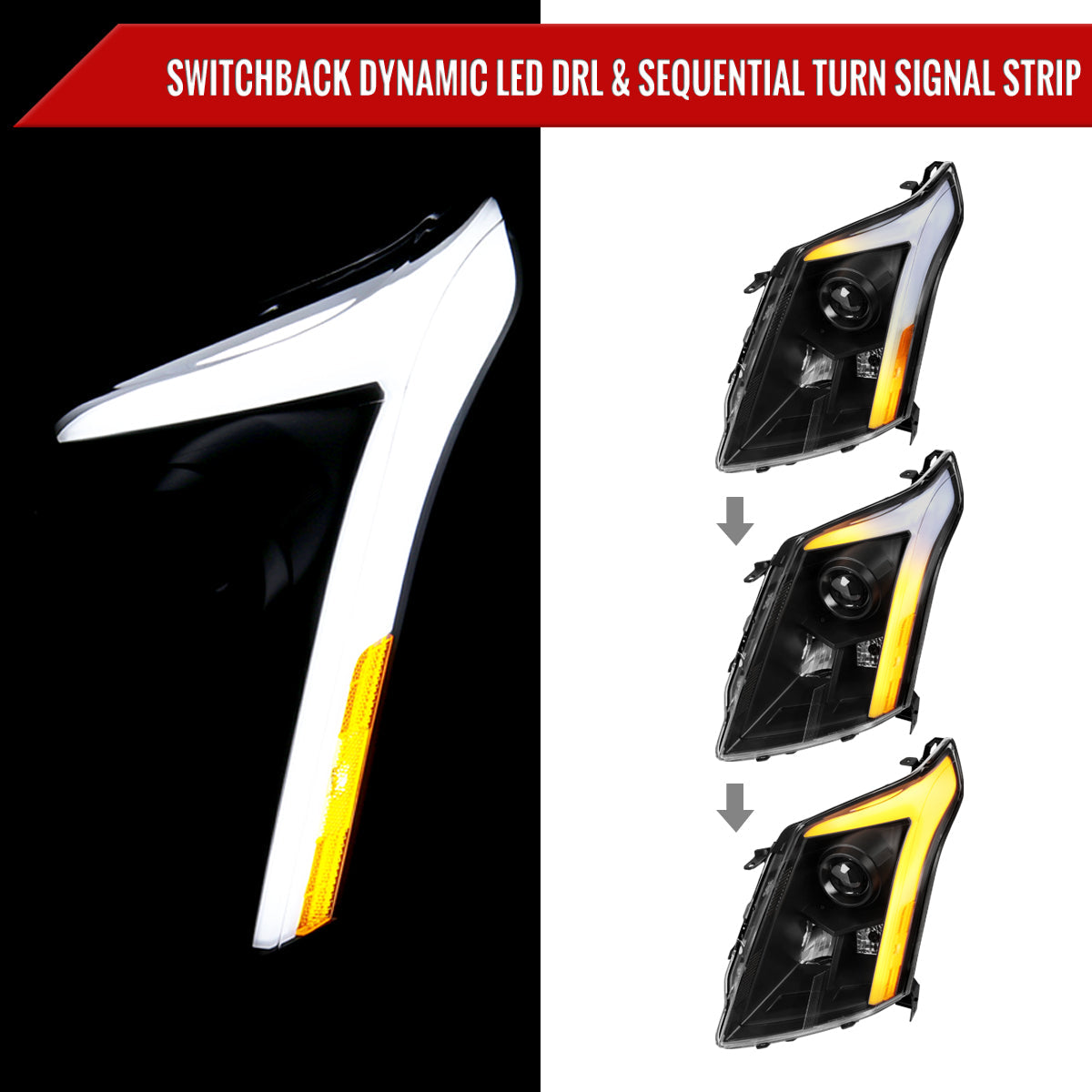 Spec-D 10-16 Cadillac SRX Projector Headlights Sequential Black