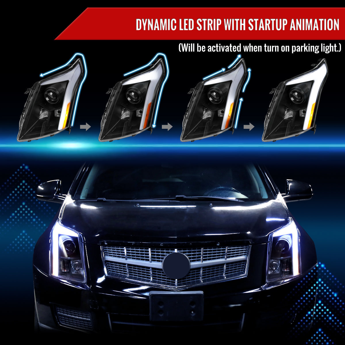 Spec-D 10-16 Cadillac SRX Projector Headlights Sequential Black