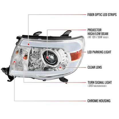 Spec-D 05-11 Tacoma LED Bar Projector Headlights Chrome