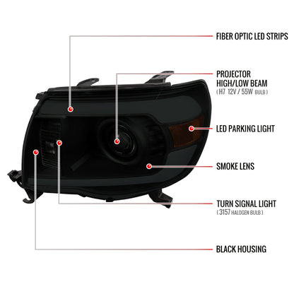Spec-D 05-11 Tacoma LED Bar Projector Headlights Chrome w/ Smoked Lens