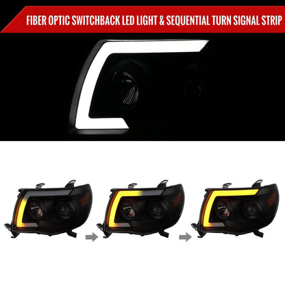 Spec-D 05-11 Tacoma LED Bar Projector Headlights SEQ Lights Blk Smoked