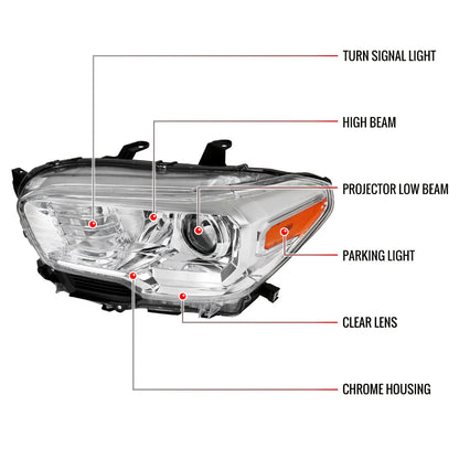 Spec-D 16-23 Toyota Tacoma Driver Replacement Projector Headlight Chrome