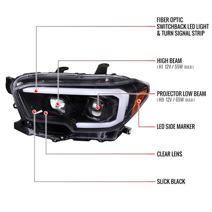 Spec-D 16-23 Tacoma Switchback LED Projector Headlights GL Black