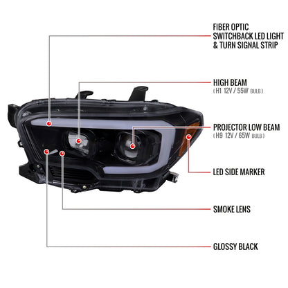 Spec-D 16-23 Toyota Tacoma Projector Headlights Glossy Black.