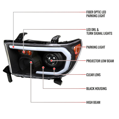 Spec-D 07-13 Tundra/ 08-17 Sequoia Headlights OEM Style Black