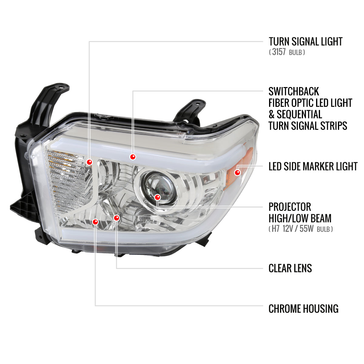 Spec-D 14-21 Tundra Switchback SEQ LED Projector Headlights Chrome