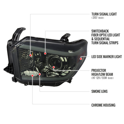 Spec-D 14-21 Tundra SEQ Bar Projector Headlights Chrome/Smoked
