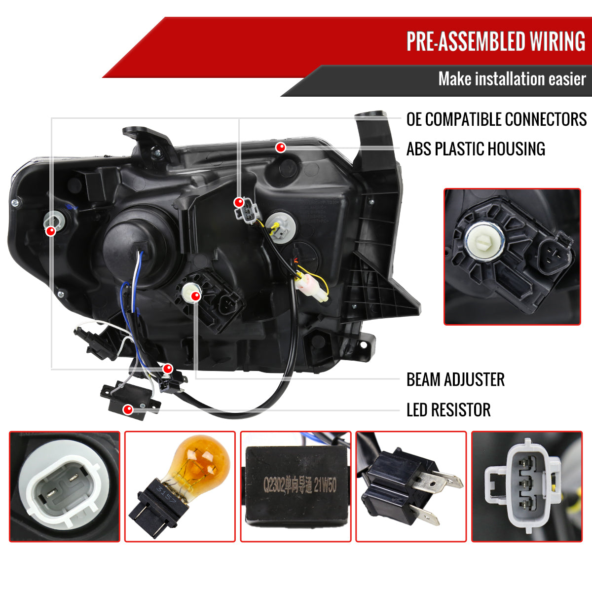 Spec-D 14-21 Tundra Headlights witchback Sequential Signals Black