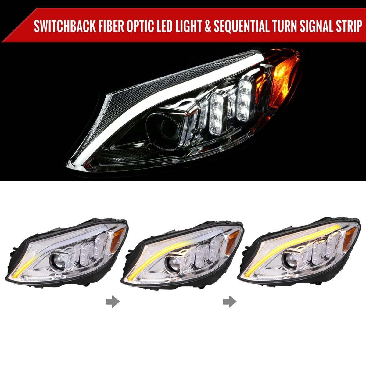 Spec-D 15-18 Mercedes C-Class W205 SEQ Projector Headlights Chrome
