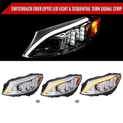 Spec-D 15-18 Mercedes C-Class W205 SEQ Projector Headlights Chrome